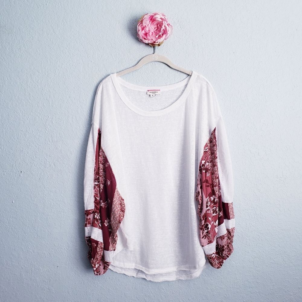 Andree By Unit Bohemian Mixed Media Long Sleeve T… - image 1